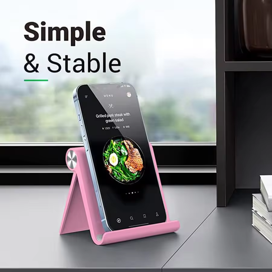 Adjustable Phone Stand for Desk, Foldable Portable Cell Phone Holder, Universal Desktop Mobile Phone Stand for iPhone & Samsung, view 2