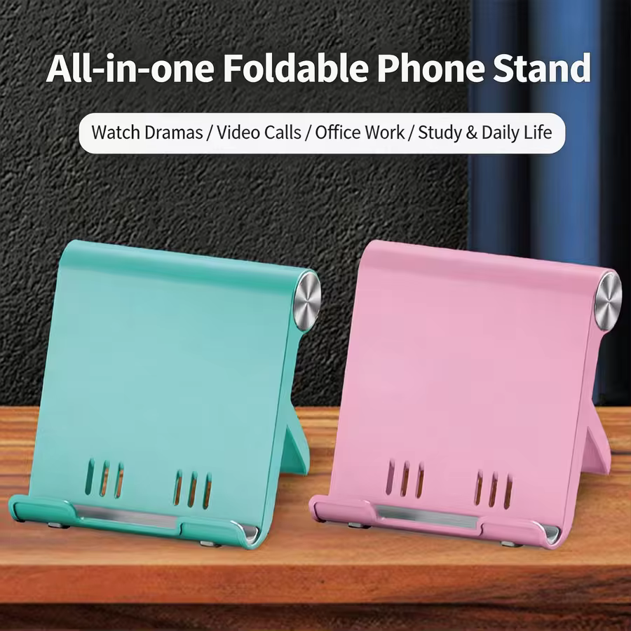 Adjustable Phone Stand for Desk, Foldable Portable Cell Phone Holder, Universal Desktop Mobile Phone Stand for iPhone & Samsung, view 3
