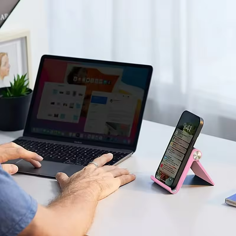Adjustable Phone Stand for Desk, Foldable Portable Cell Phone Holder, Universal Desktop Mobile Phone Stand for iPhone & Samsung, view 8