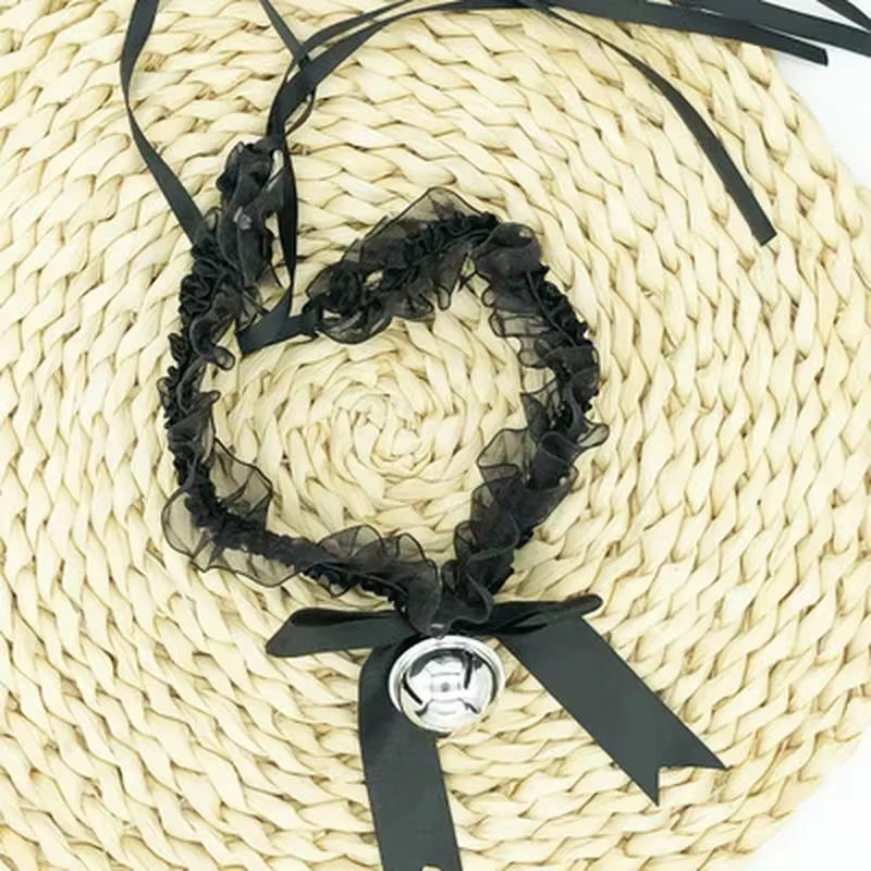 Bow Knot Bell Choker Necklace - Classic Close-Fitting Aesthetic Lace Necklace for Everyday Style in Black, view 8