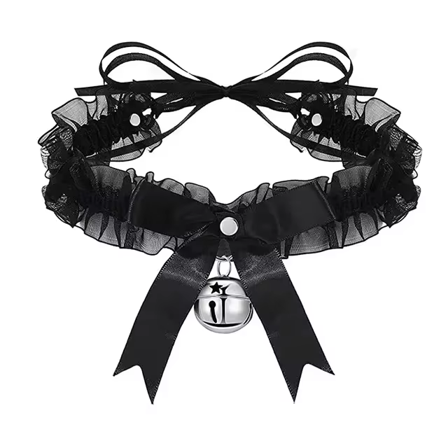 Bow Knot Bell Choker Necklace - Classic Close-Fitting Aesthetic Lace Necklace for Everyday Style in Black, view 7