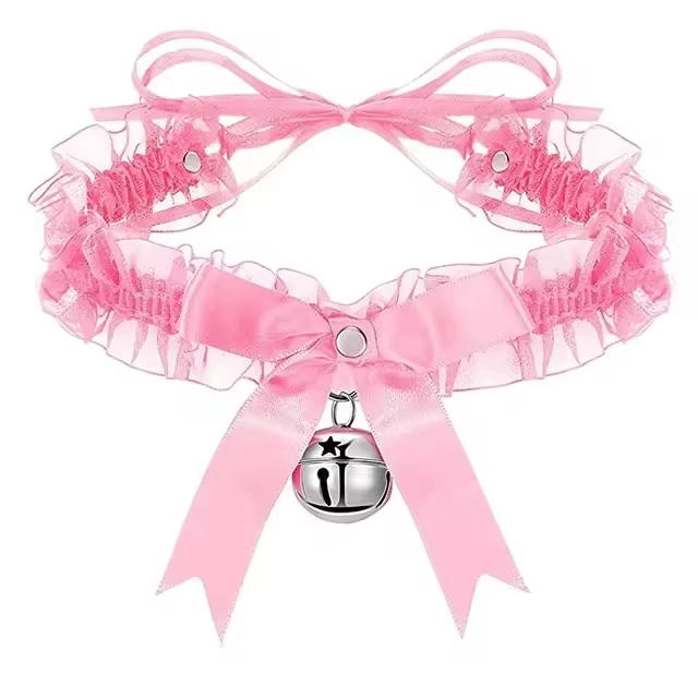Bow Knot Bell Choker Necklace - Classic Close-Fitting Aesthetic Lace Necklace for Everyday Style in Pink, view 2