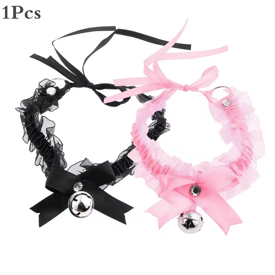 Bow Knot Bell Choker Necklace - Classic Close-Fitting Aesthetic Lace Necklace for Everyday Style in Black, view 3
