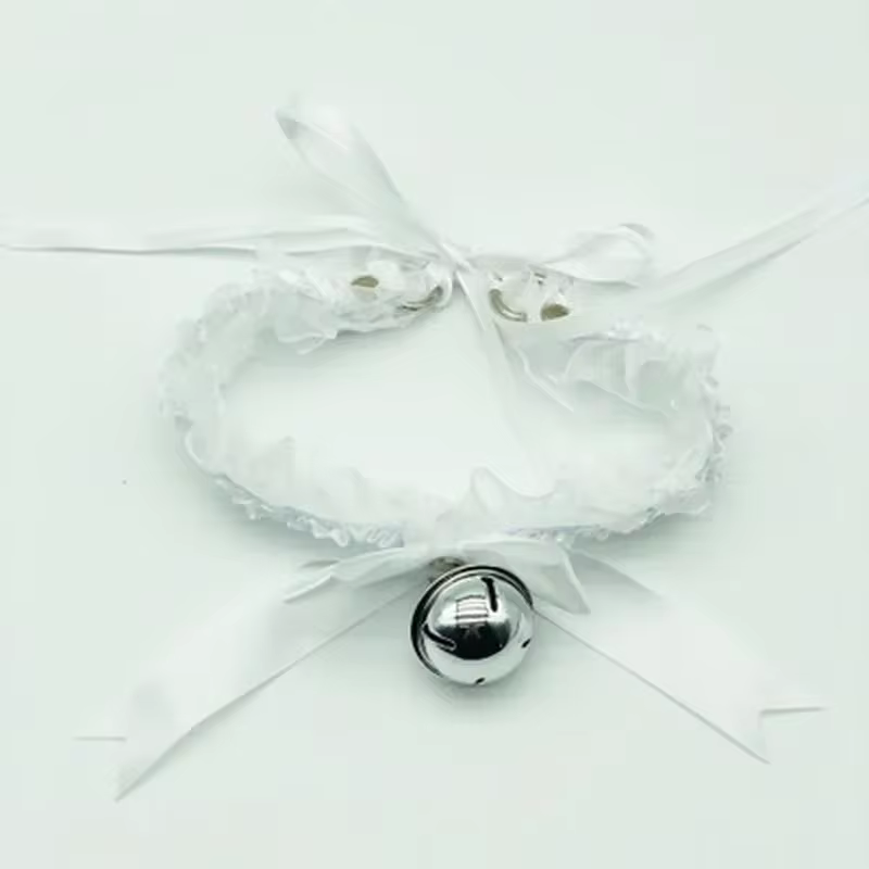 Bow Knot Bell Choker Necklace - Classic Close-Fitting Aesthetic Lace Necklace for Everyday Style in White, view 2