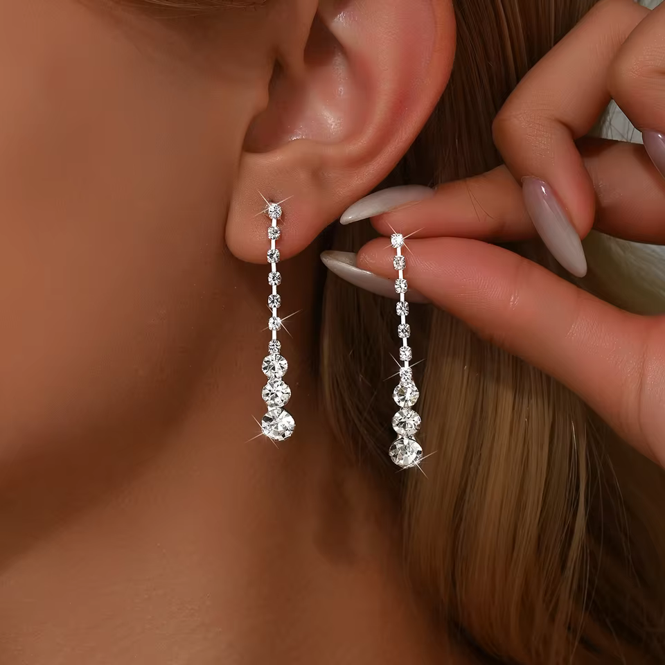Buy Exquisite Sparkling Stud Earrings for Daily Wear and Special Occasions in SILVER, view 2