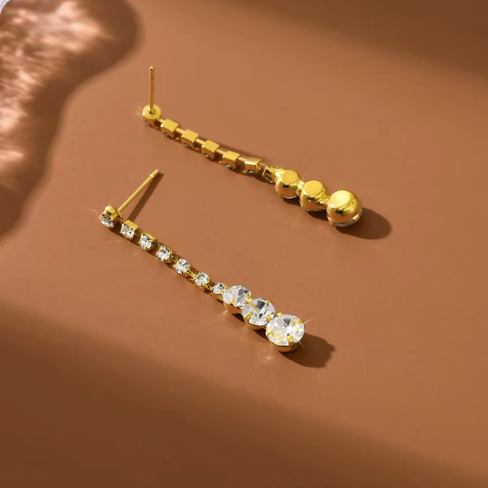 Buy Exquisite Sparkling Stud Earrings for Daily Wear and Special Occasions in Gold-color, view 2