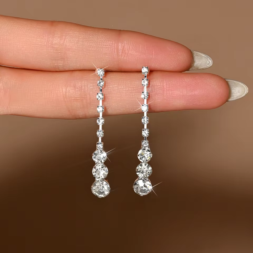 Buy Exquisite Sparkling Stud Earrings for Daily Wear and Special Occasions in SILVER, view 7