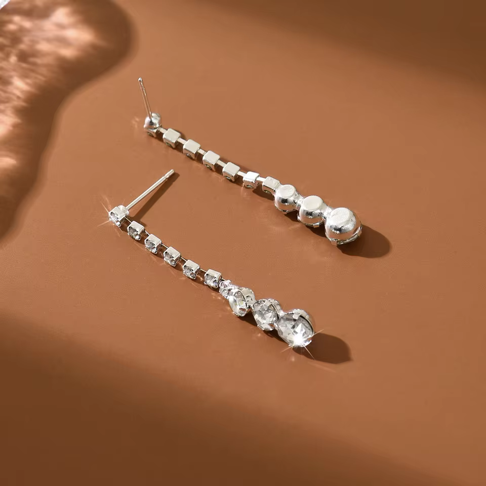 Buy Exquisite Sparkling Stud Earrings for Daily Wear and Special Occasions in SILVER, view 3