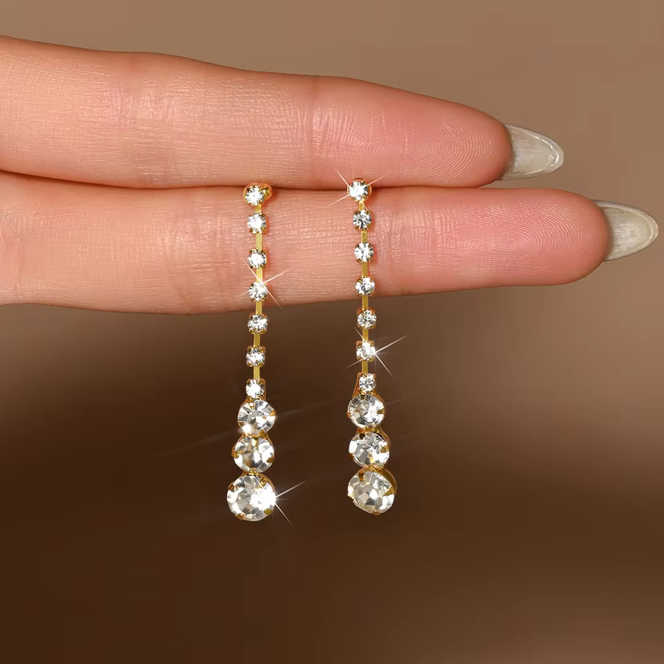 Buy Exquisite Sparkling Stud Earrings for Daily Wear and Special Occasions in Gold-color, view 4