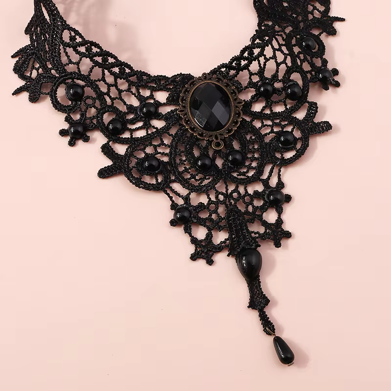 Classic Elegant Black Lace Necklace - Minimalist Everyday Jewellery for Casual and Dressy Styling, view 5