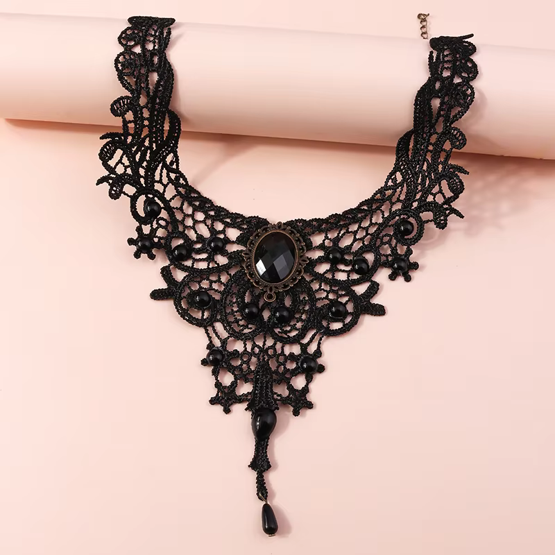 Classic Elegant Black Lace Necklace - Minimalist Everyday Jewellery for Casual and Dressy Styling, view 3