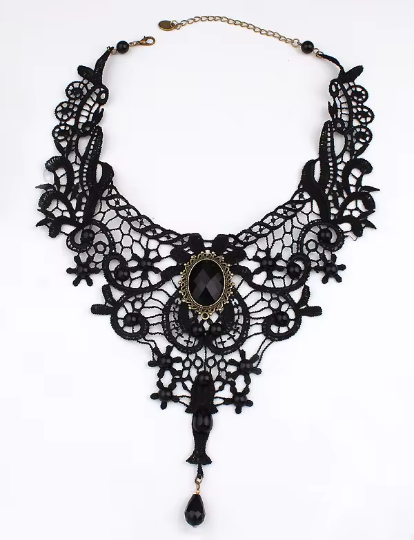 Classic Elegant Black Lace Necklace - Minimalist Everyday Jewellery for Casual and Dressy Styling, view 7