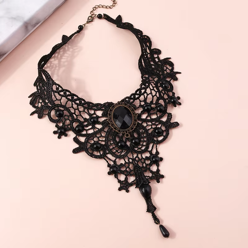 Classic Elegant Black Lace Necklace - Minimalist Everyday Jewellery for Casual and Dressy Styling, view 4