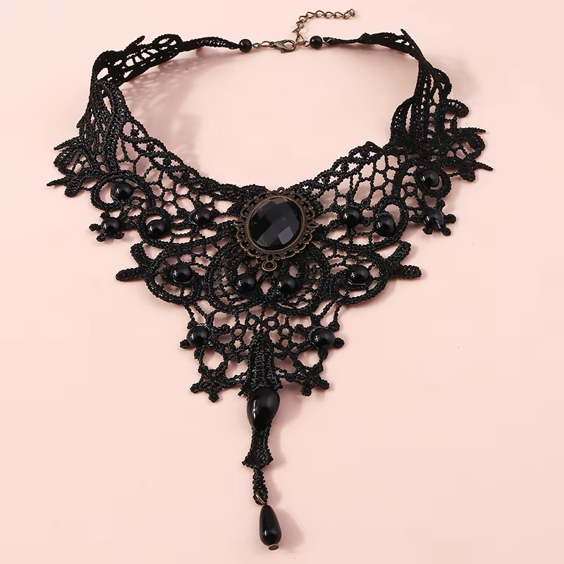 Classic Elegant Black Lace Necklace - Minimalist Everyday Jewellery for Casual and Dressy Styling