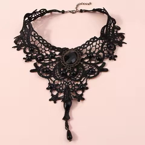 Classic Elegant Black Lace Necklace - Minimalist Everyday Jewellery for Casual and Dressy Styling