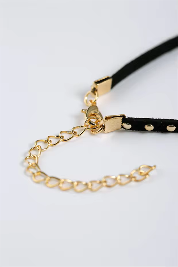 Classic Everyday Rivets Hot Nail Fender Necklace in Gold, view 11