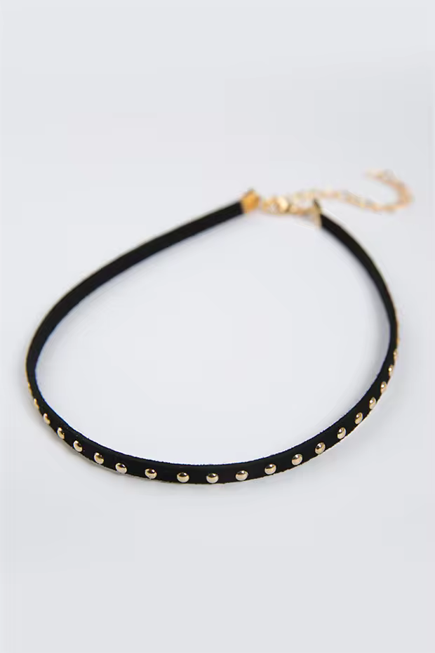 Classic Everyday Rivets Hot Nail Fender Necklace in Gold, view 7