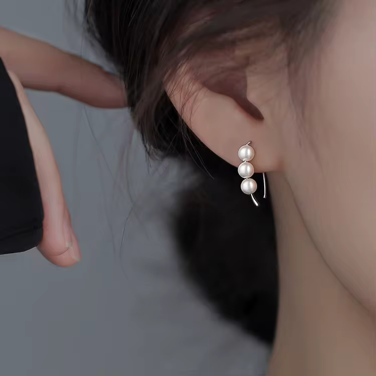 Classic Freshwater Pearl Stud Earrings with Sterling Silver Posts in Silver, view 2