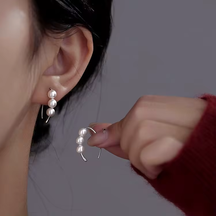 Classic Freshwater Pearl Stud Earrings with Sterling Silver Posts in Silver, view 3