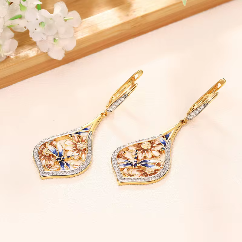 Classic Handmade Enamel Aesthetic Earrings for Women - Lightweight Versatile Elegant Jewellery in E4873, view 8