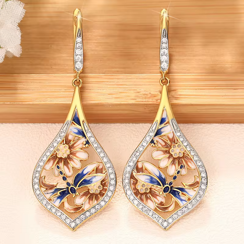 Classic Handmade Enamel Aesthetic Earrings for Women - Lightweight Versatile Elegant Jewellery in E4873, view 7