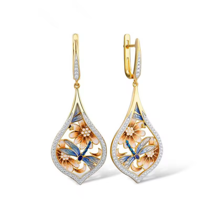 Classic Handmade Enamel Aesthetic Earrings for Women - Lightweight Versatile Elegant Jewellery in E4873, view 3