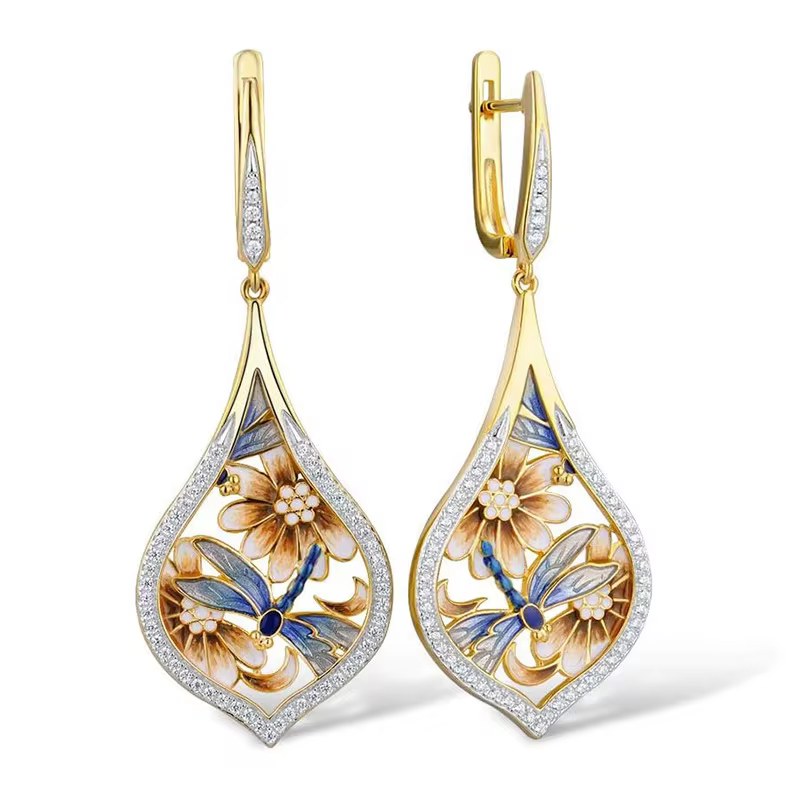 Classic Handmade Enamel Aesthetic Earrings for Women - Lightweight Versatile Elegant Jewellery in E4873, view 5
