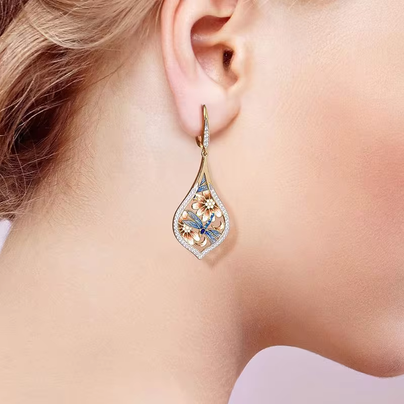 Classic Handmade Enamel Aesthetic Earrings for Women - Lightweight Versatile Elegant Jewellery in E4873, view 12