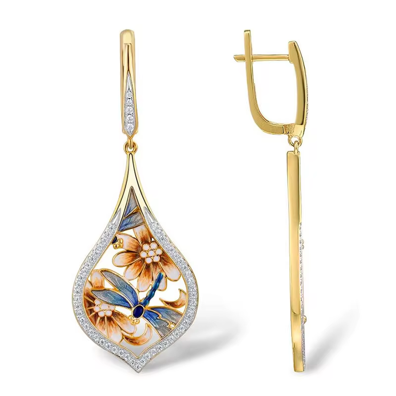 Classic Handmade Enamel Aesthetic Earrings for Women - Lightweight Versatile Elegant Jewellery in E4873, view 13