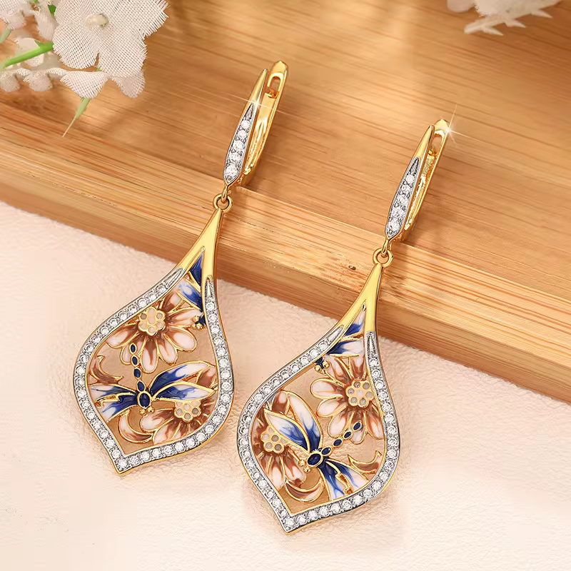 Classic Handmade Enamel Aesthetic Earrings for Women - Lightweight Versatile Elegant Jewellery in E4873, view 6