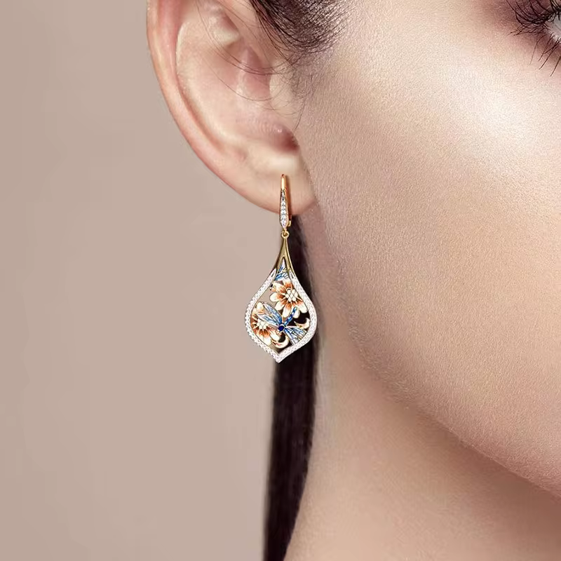 Classic Handmade Enamel Aesthetic Earrings for Women - Lightweight Versatile Elegant Jewellery in E4873, view 11