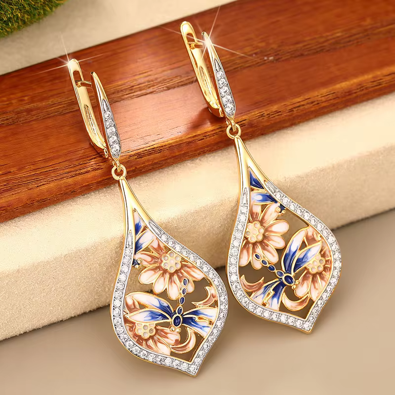 Classic Handmade Enamel Aesthetic Earrings for Women - Lightweight Versatile Elegant Jewellery in E4873, view 4