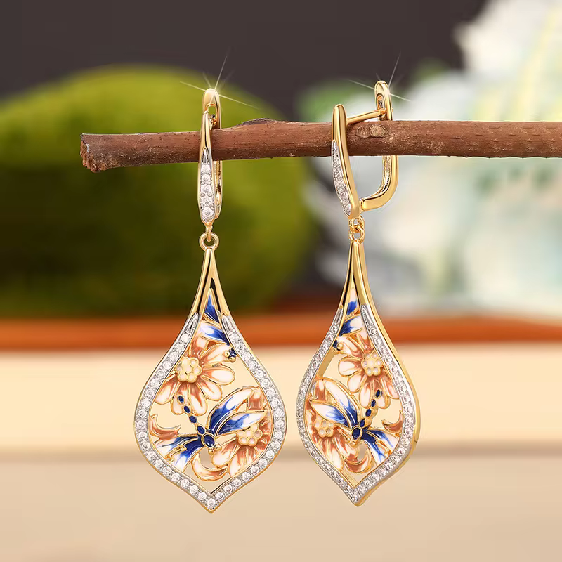 Classic Handmade Enamel Aesthetic Earrings for Women - Lightweight Versatile Elegant Jewellery in E4873, view 9