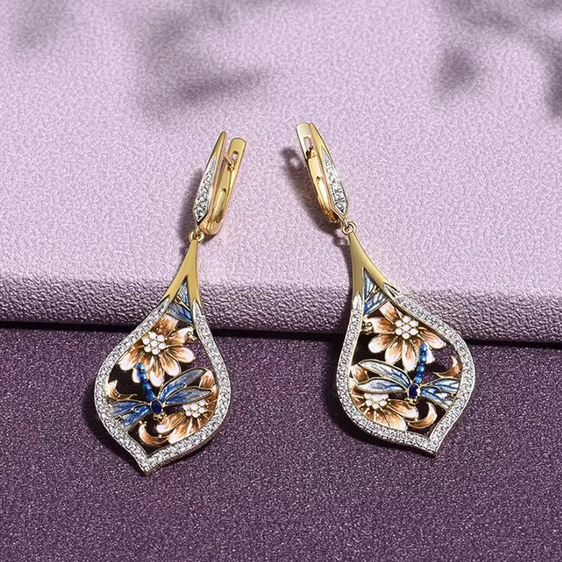 Classic Handmade Enamel Aesthetic Earrings for Women - Lightweight Versatile Elegant Jewellery in E4873, view 10