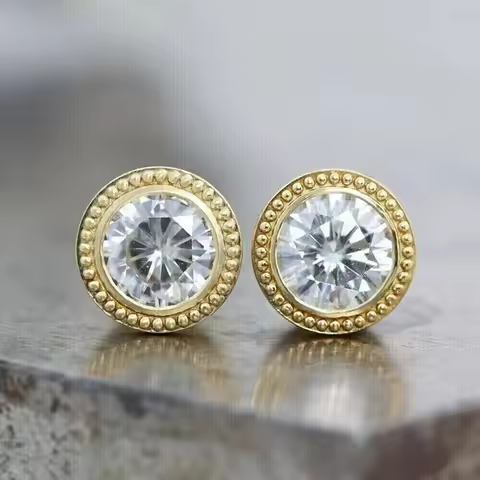 Classic Minimalist Silver round Shape Earrings for Women Gold Plated Shiny Zirconia Ear Studs with Secure Post Backings