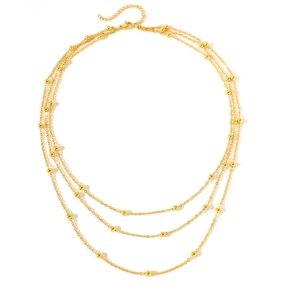 Classic Silver Chain Necklace - Minimalist Everyday Jewellery | Layered beaded chain necklace in Gold, view 5