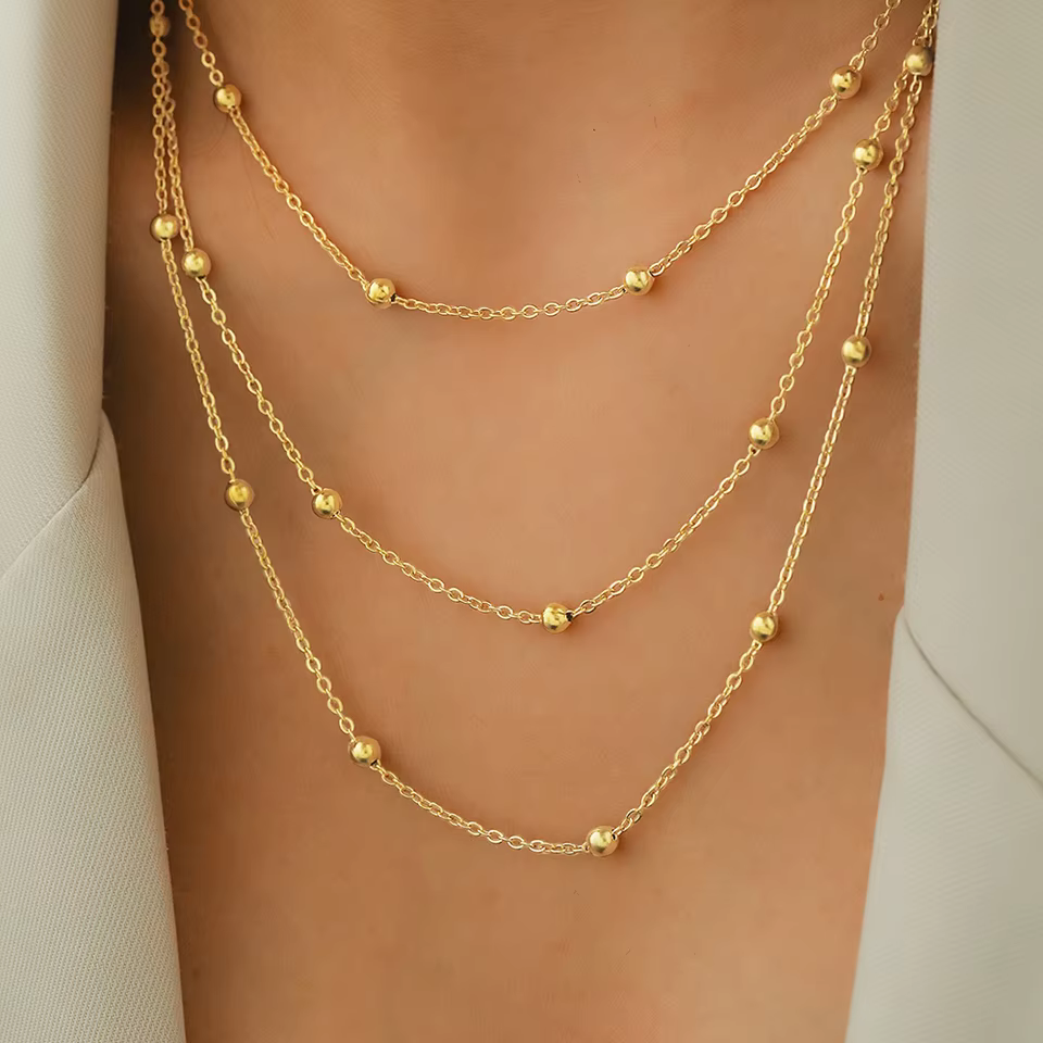 Classic Silver Chain Necklace - Minimalist Everyday Jewellery | Layered beaded chain necklace in Gold
