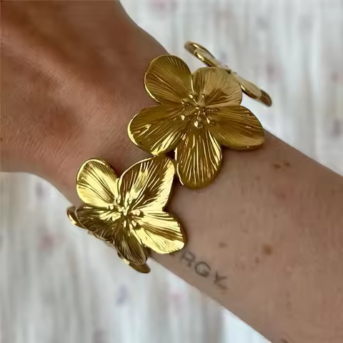 Classic Wide Flower Bracelet - Minimalist Adjustable Wrist jewellery