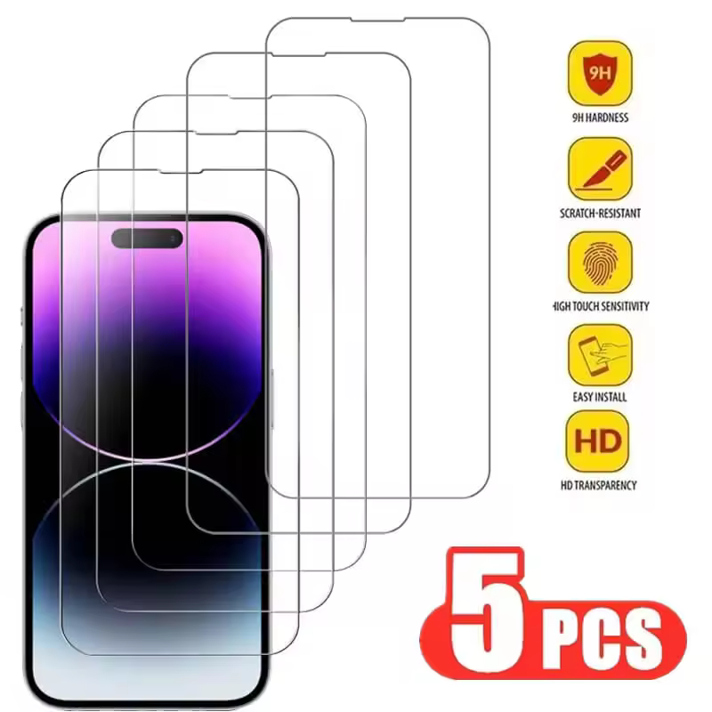 Clear iPhone Tempered Glass Screen Protector with Easy Align Frame in 5pcs