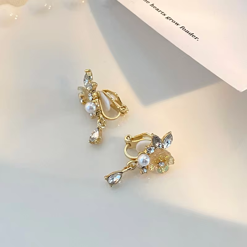 Ear Clips Flower Peach Heart Shaped Earrings , Comfortable and Secure Daily Wear, view 2