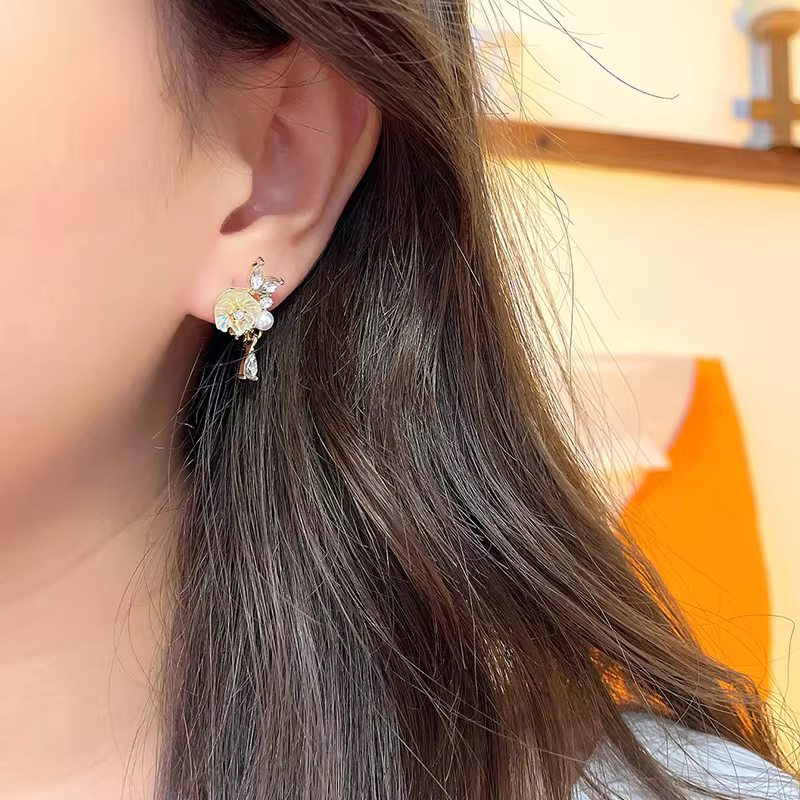 Ear Clips Flower Peach Heart Shaped Earrings , Comfortable and Secure Daily Wear, view 7