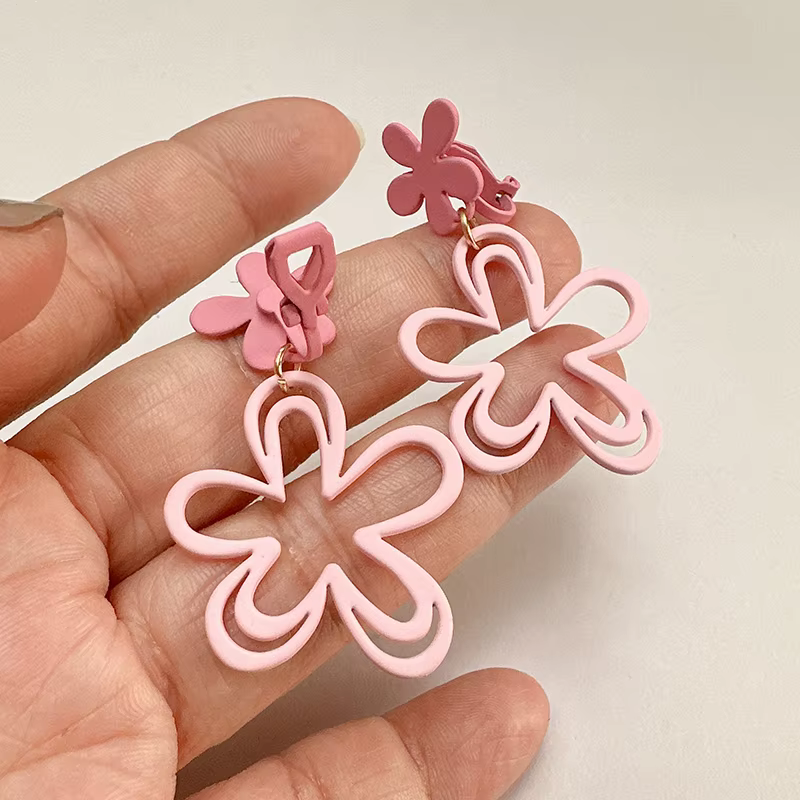 Ear Clips Flower Peach Heart Shaped Earrings , Comfortable and Secure Daily Wear in 21 clip on earrings, view 2