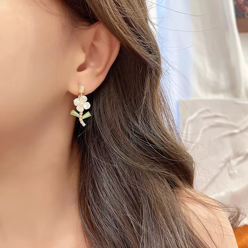 Ear Clips Flower Peach Heart Shaped Earrings , Comfortable and Secure Daily Wear, view 8