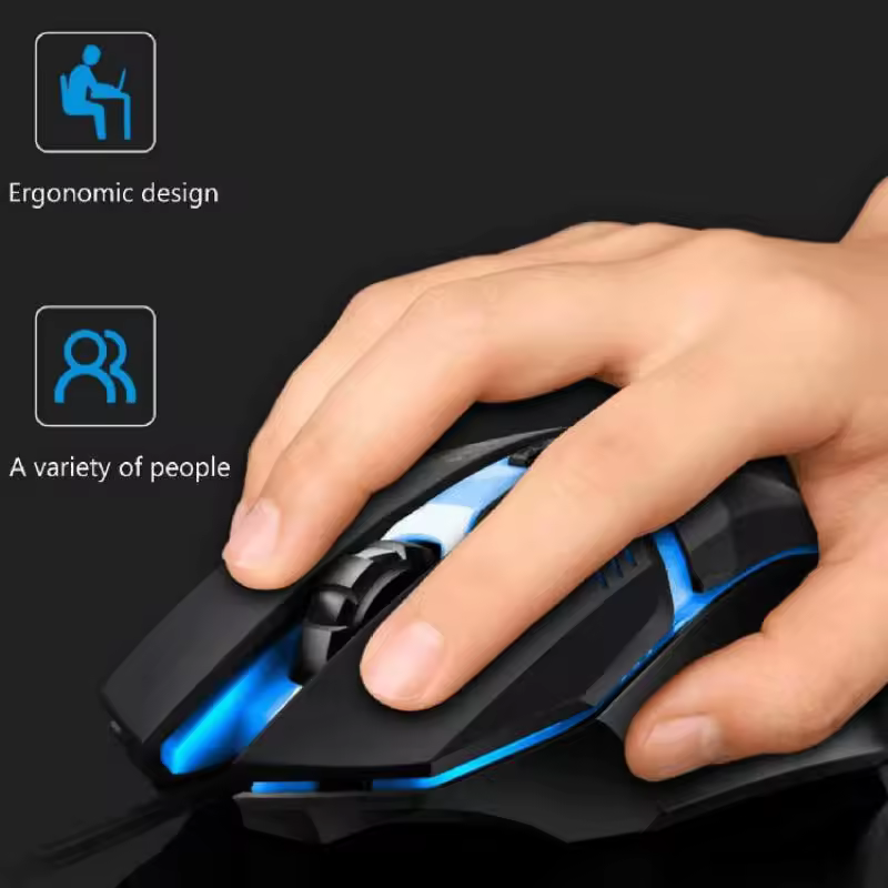 Ergonomic Wired Gaming Mouse with Adjustable DPI and Optical Sensor in black, view 3