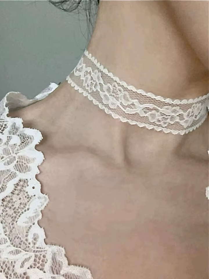 Everyday Classic Lace Rose Flower Necklace for Women in white, view 4
