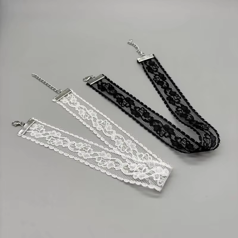 Everyday Classic Lace Rose Flower Necklace for Women in black, view 3