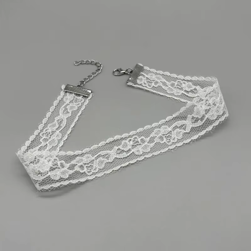 Everyday Classic Lace Rose Flower Necklace for Women in white, view 2