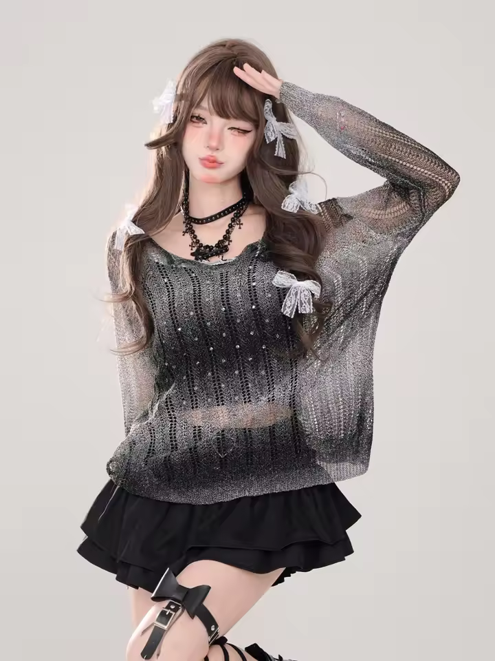 Goth Pink Skirt with Lace Trim and Pleated A-Line Silhouette in black, view 14