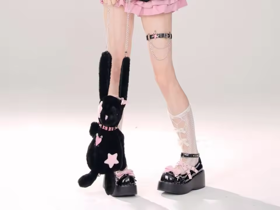 Goth Pink Skirt with Lace Trim and Pleated A-Line Silhouette in Pink, view 15