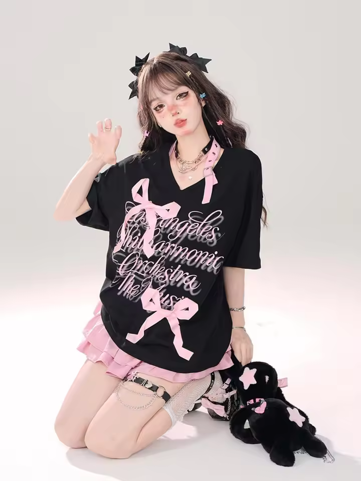 Goth Pink Skirt with Lace Trim and Pleated A-Line Silhouette in Pink, view 13